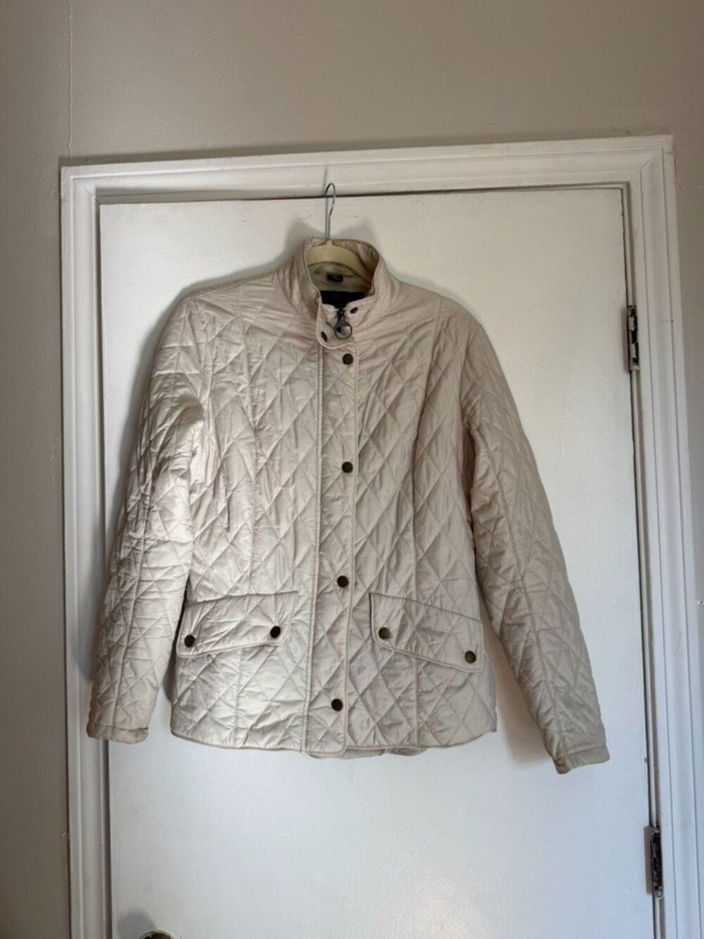 Barbour Flyweight Cavalry Quilted Jacket Cream Stone US 10 UK 14